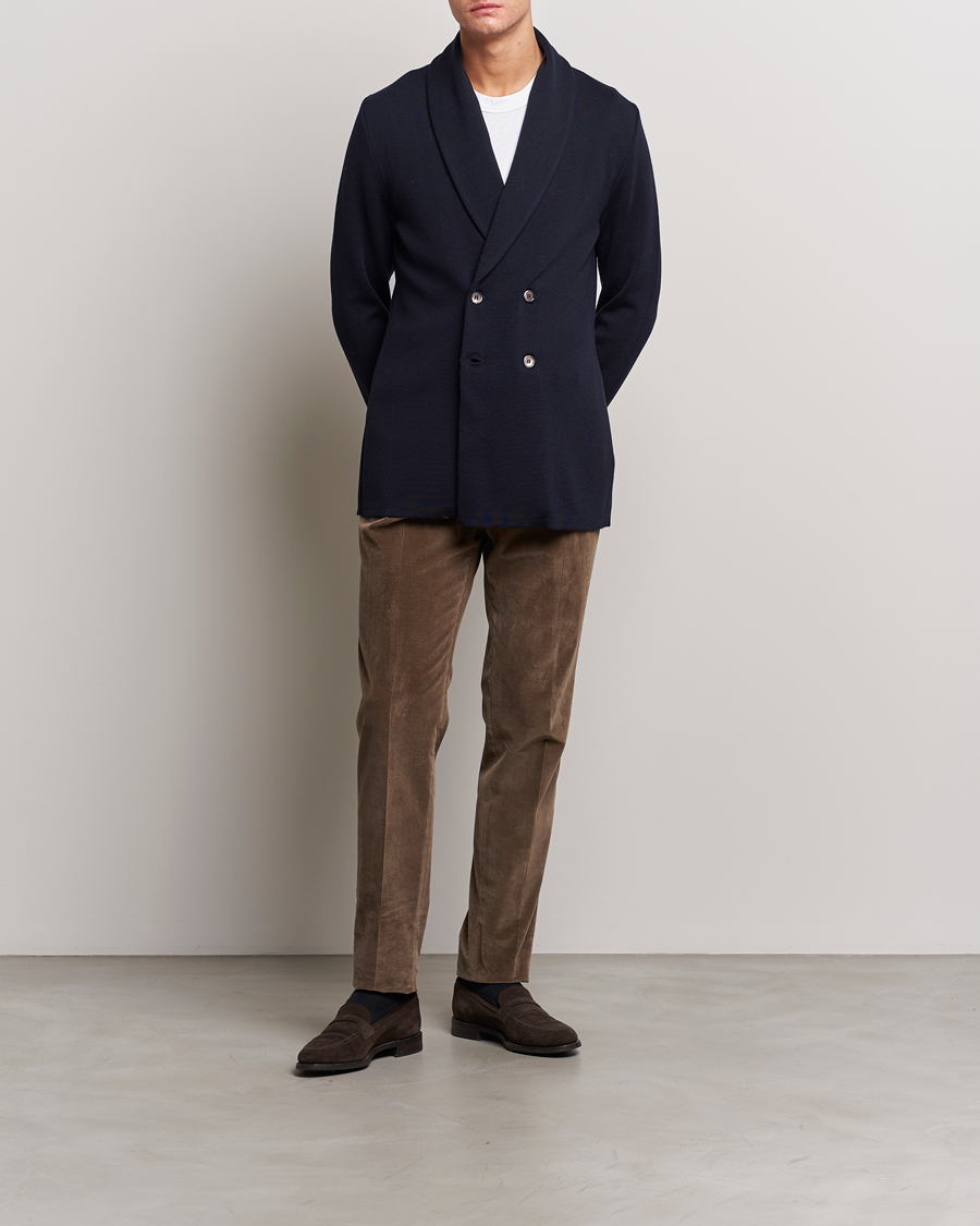Heren | Blazers | Stenströms | Merino Knitted Tuxedo Cardigan Navy