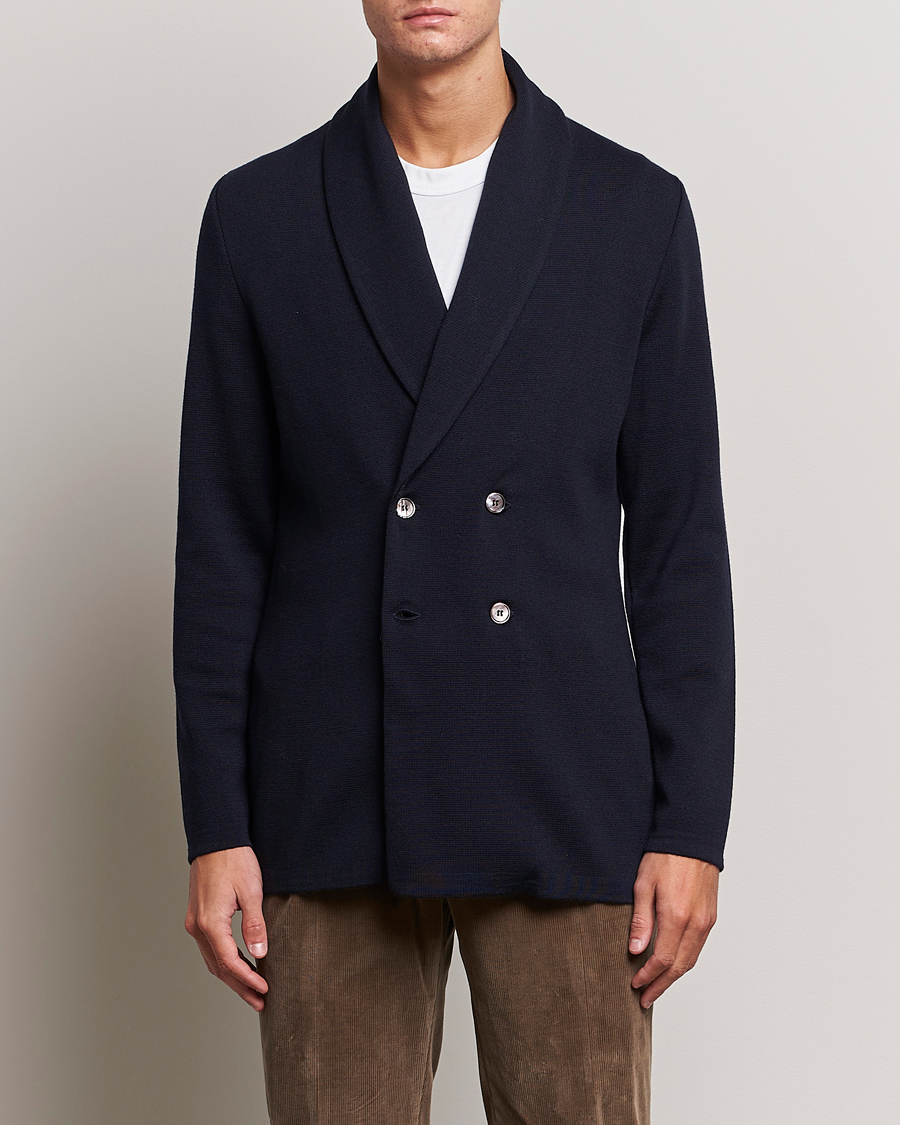 Heren | Blazers | Stenströms | Merino Knitted Tuxedo Cardigan Navy