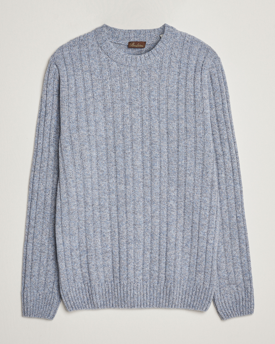 Heren | Truien | Stenströms | Super Geelong Merino Crewneck Blue/Grey