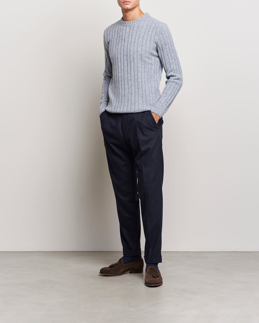 Heren | Truien | Stenströms | Super Geelong Merino Crewneck Blue/Grey