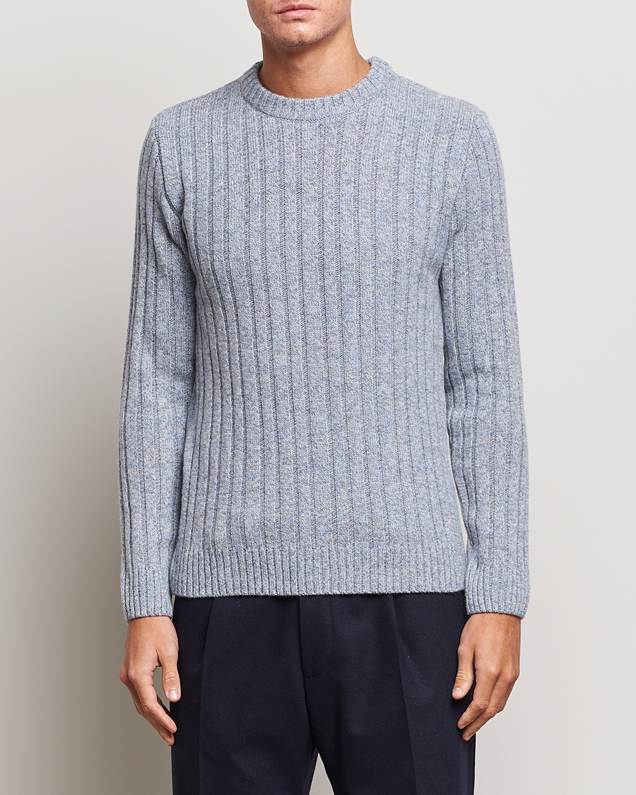 Heren | Truien | Stenströms | Super Geelong Merino Crewneck Blue/Grey