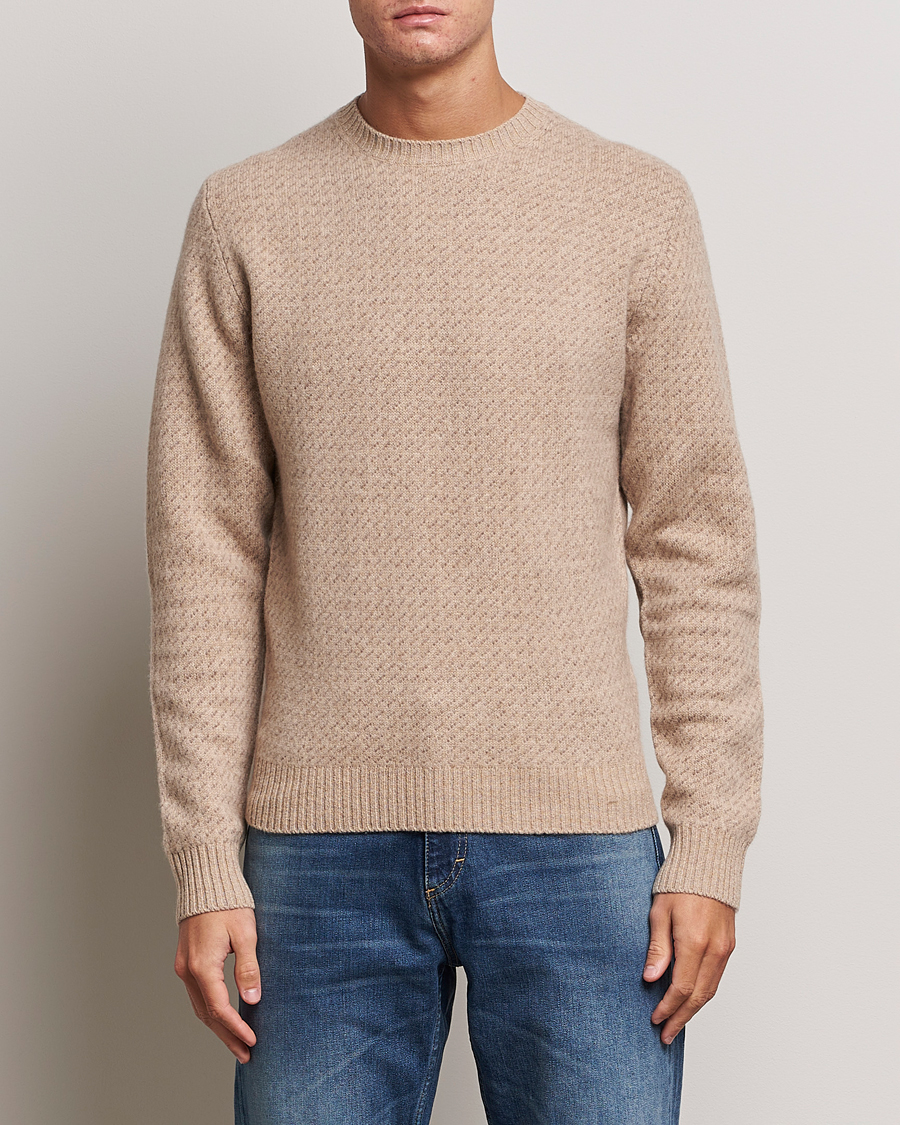 Heren | Truien | Stenströms | Patterned Yak Merino Crewneck Beige