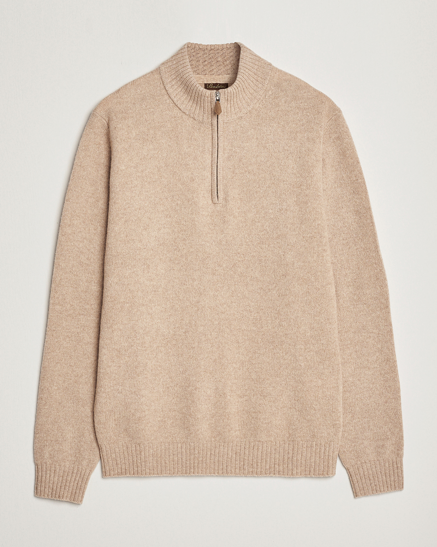 Heren | Truien | Stenströms | Patterned Yak Merino Half-Zip Beige