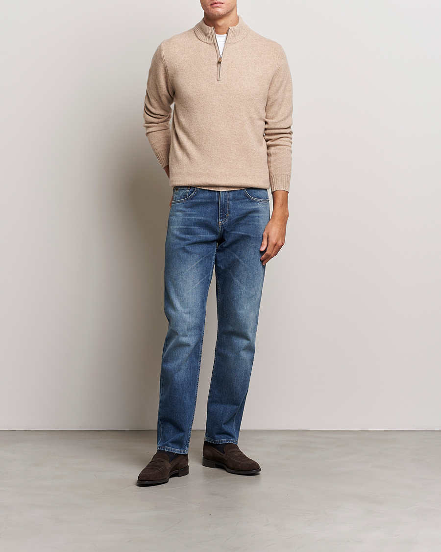Heren | Truien | Stenströms | Patterned Yak Merino Half-Zip Beige