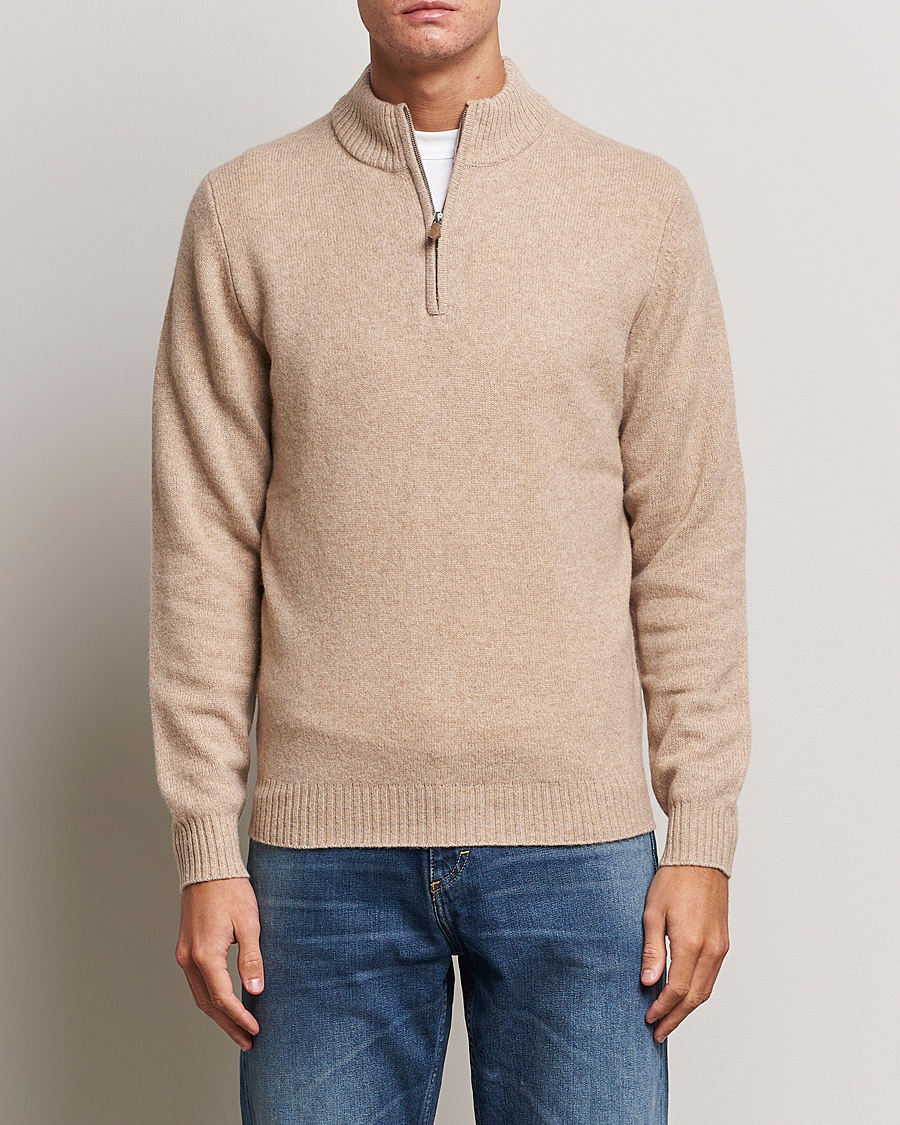 Heren | Truien | Stenströms | Patterned Yak Merino Half-Zip Beige