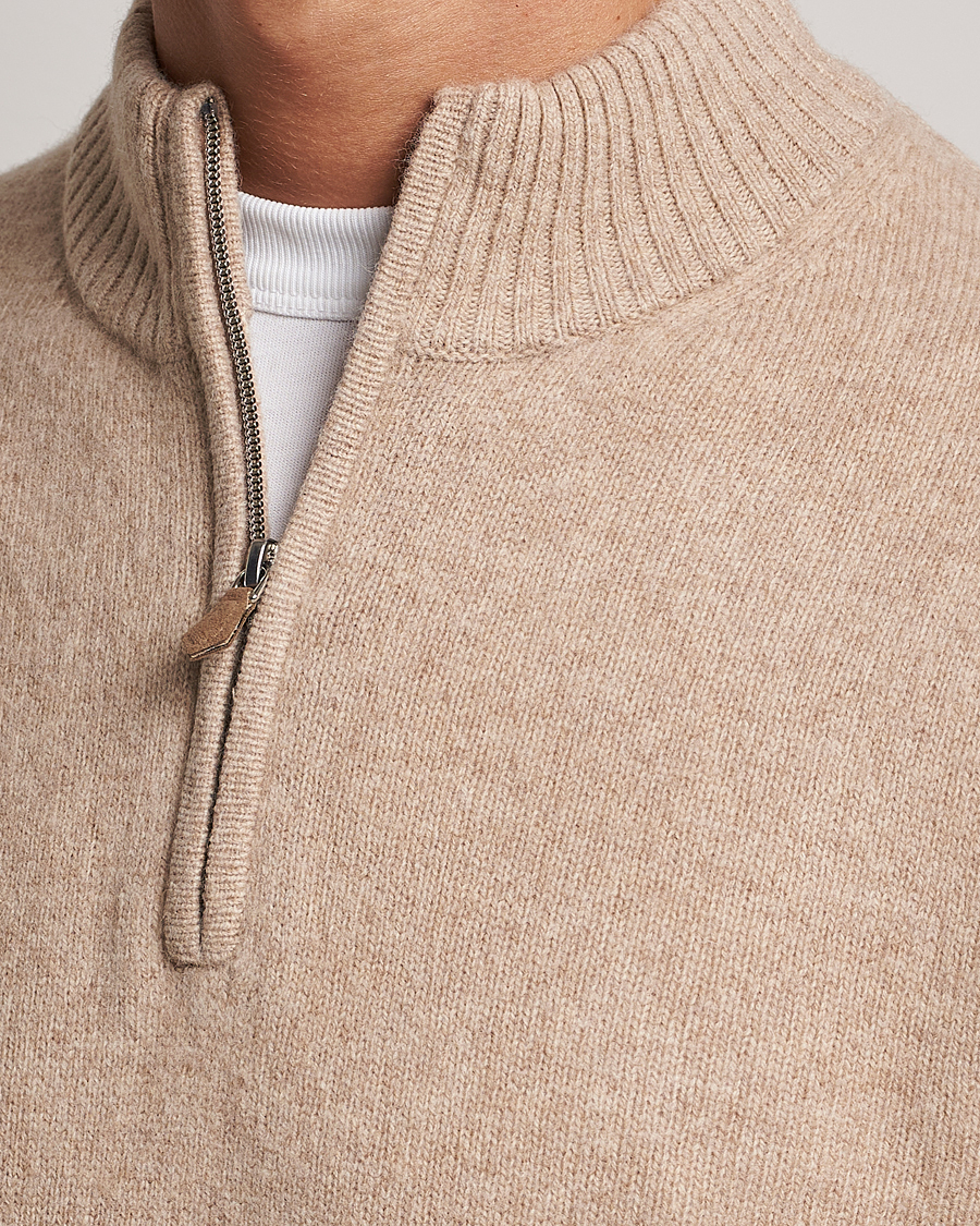 Heren | Truien | Stenströms | Patterned Yak Merino Half-Zip Beige