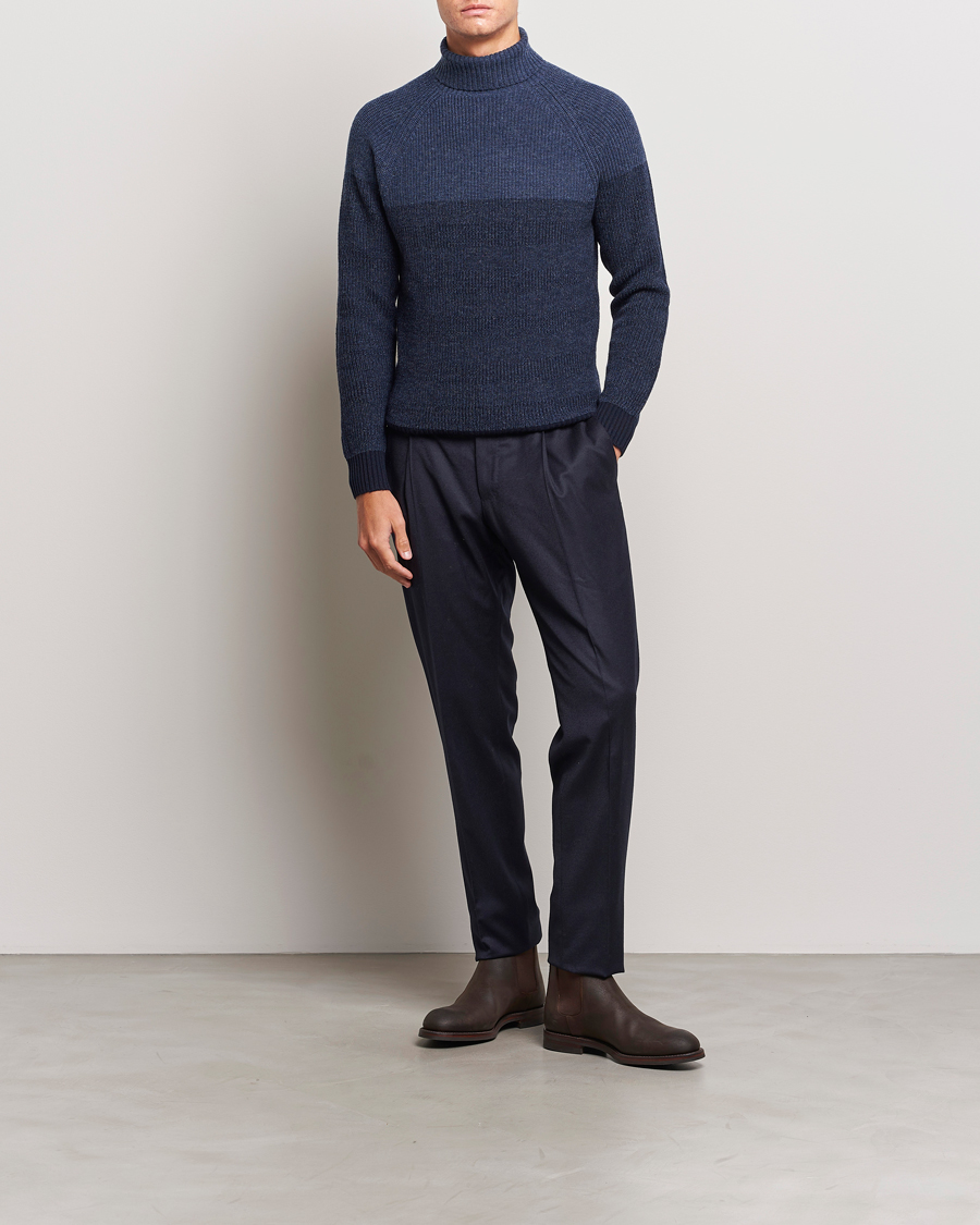 Heren | Truien | Stenströms | Chunky Ombre Knit Rollneck Blue