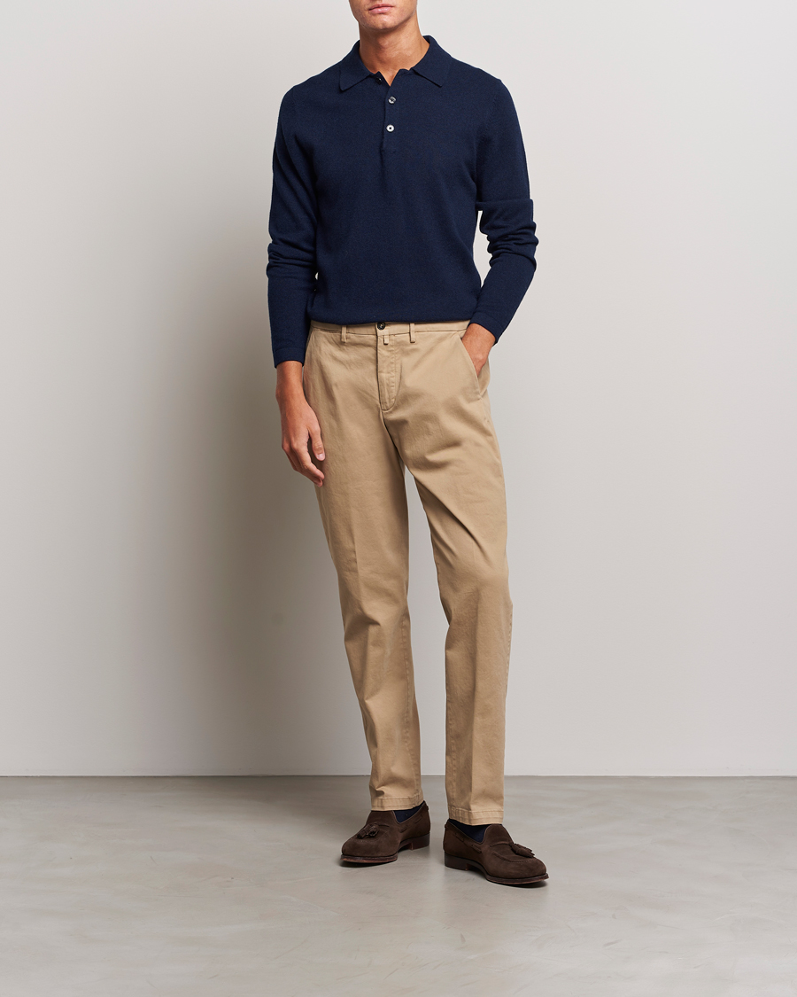 Heren | Truien | Stenströms | Cashmere Poloshirt Navy