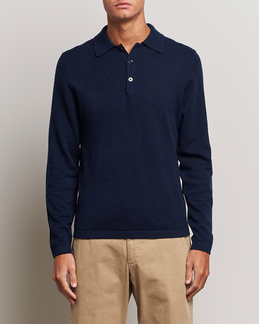 Heren | Truien | Stenströms | Cashmere Poloshirt Navy