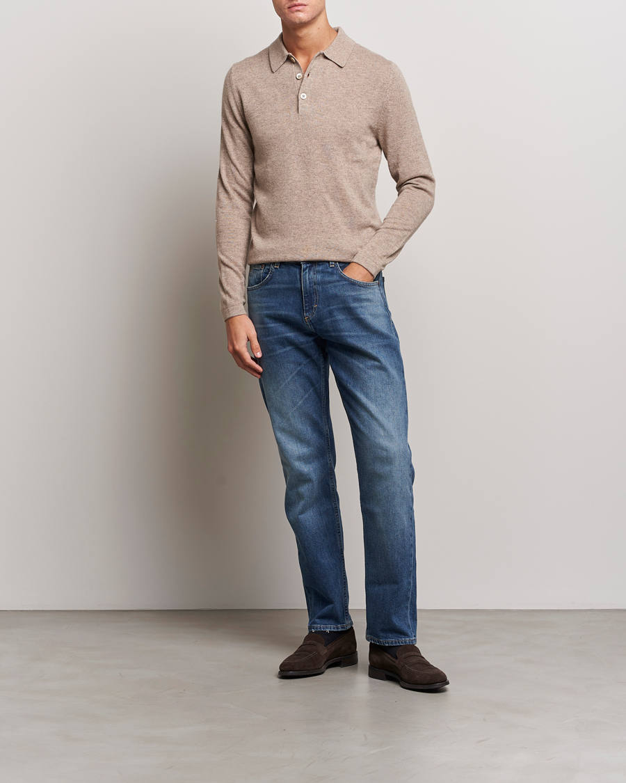 Heren | Truien | Stenströms | Cashmere Poloshirt Beige