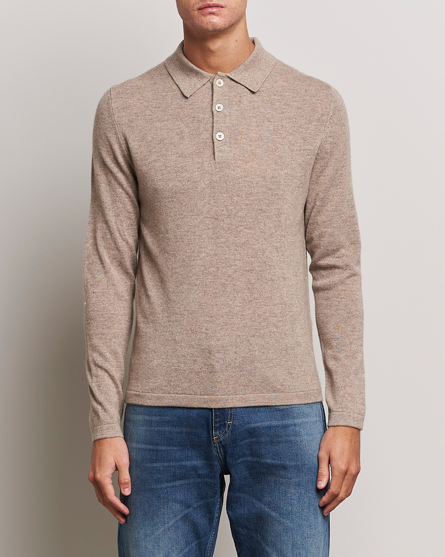 Heren | Truien | Stenströms | Cashmere Poloshirt Beige