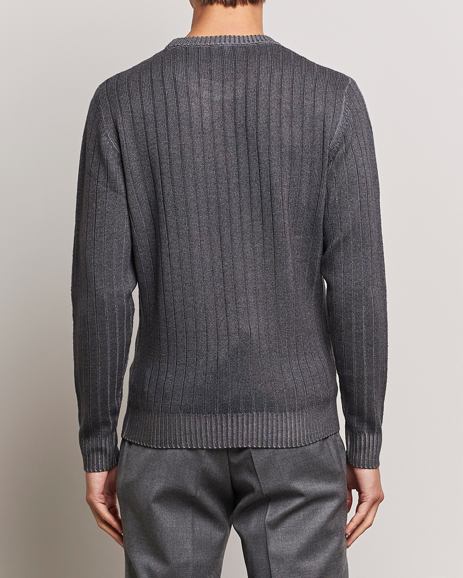 Heren | Truien | Stenströms | Garment Dyed Ribbed Merino Wool Crewneck Grey