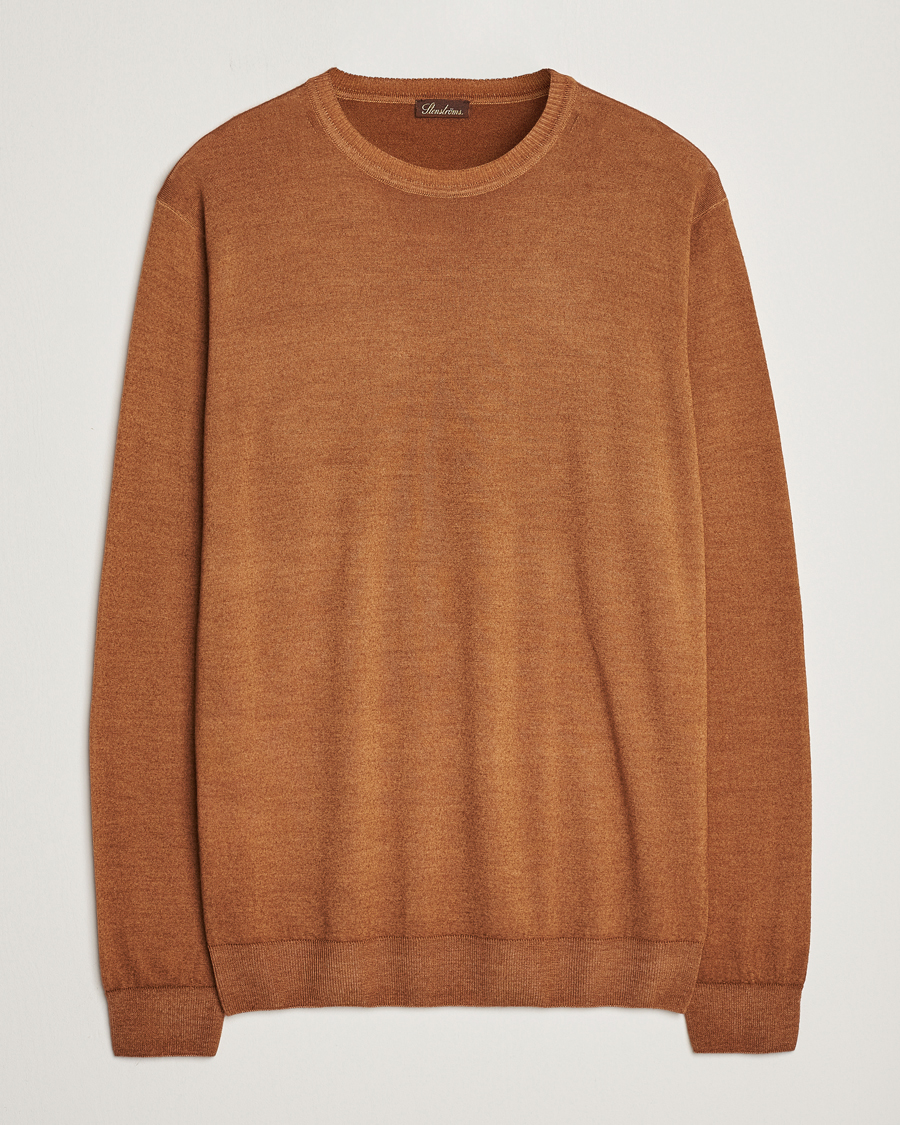 Heren | Truien | Stenströms | Garment Dyed Merino Wool Crewneck Rust