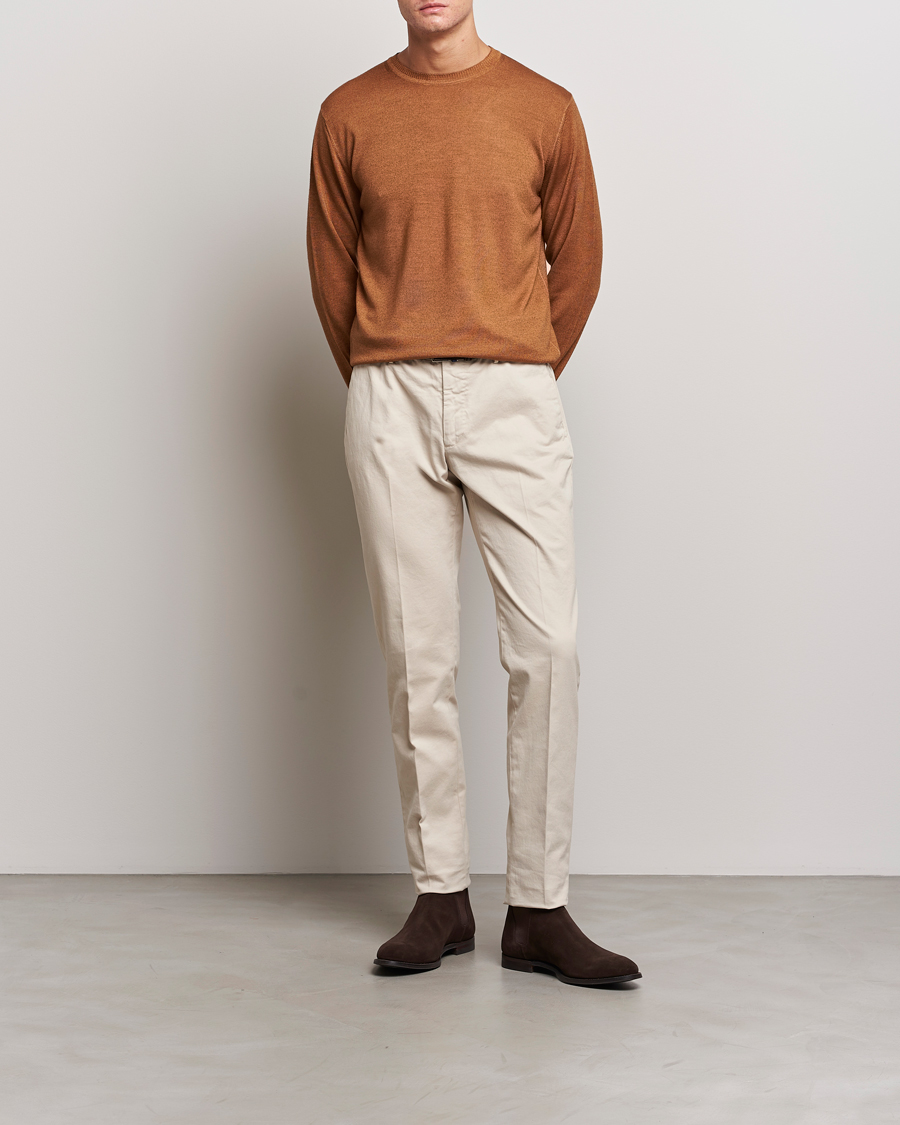 Heren | Truien | Stenströms | Garment Dyed Merino Wool Crewneck Rust