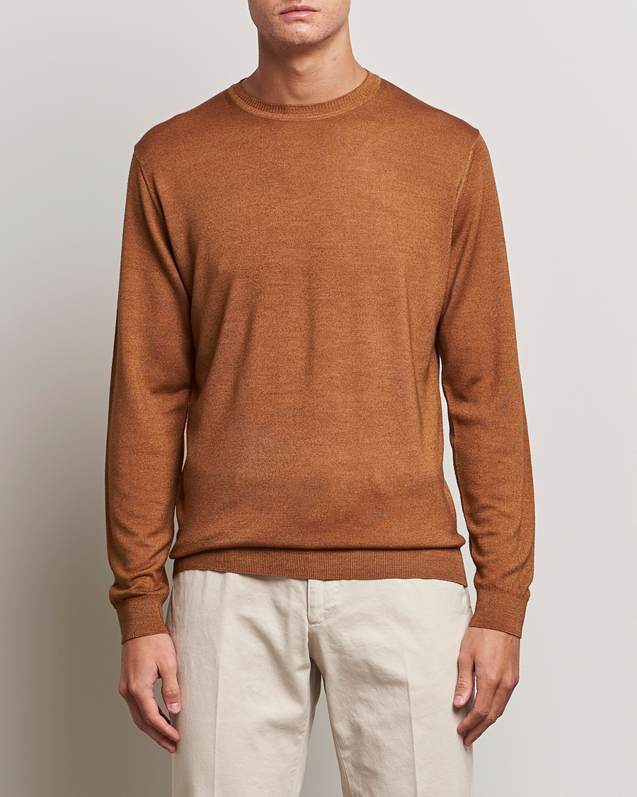 Heren | Truien | Stenströms | Garment Dyed Merino Wool Crewneck Rust