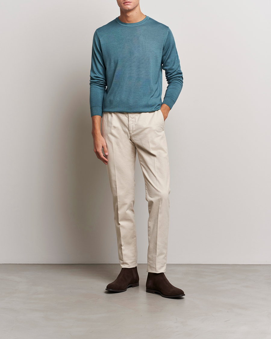 Heren | Truien | Stenströms | Garment Dyed Merino Wool Crewneck Petrol
