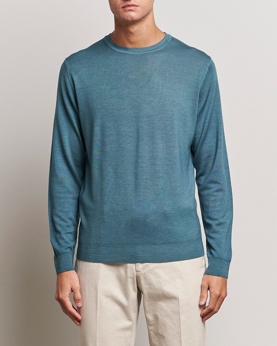 Heren | Truien | Stenströms | Garment Dyed Merino Wool Crewneck Petrol