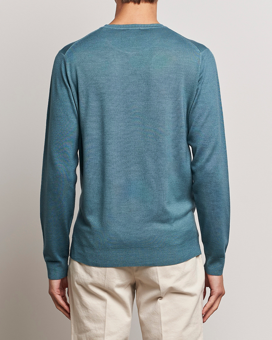 Heren | Truien | Stenströms | Garment Dyed Merino Wool Crewneck Petrol