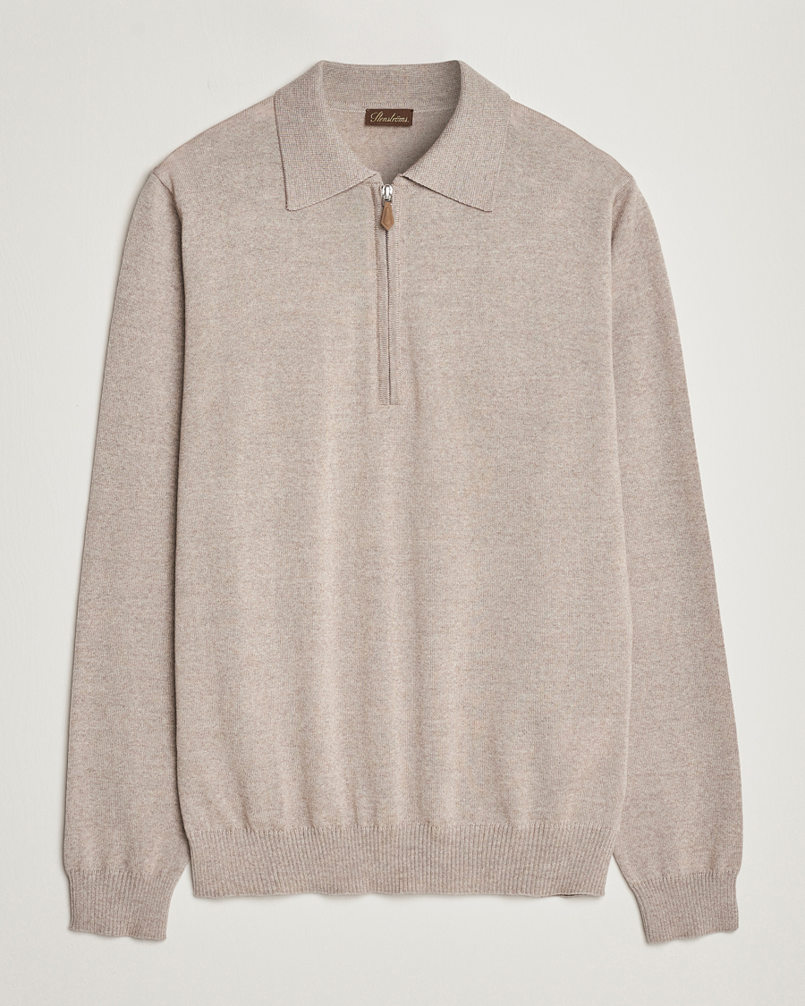 Heren | Truien | Stenströms | Merino Wool Zip Polo Beige