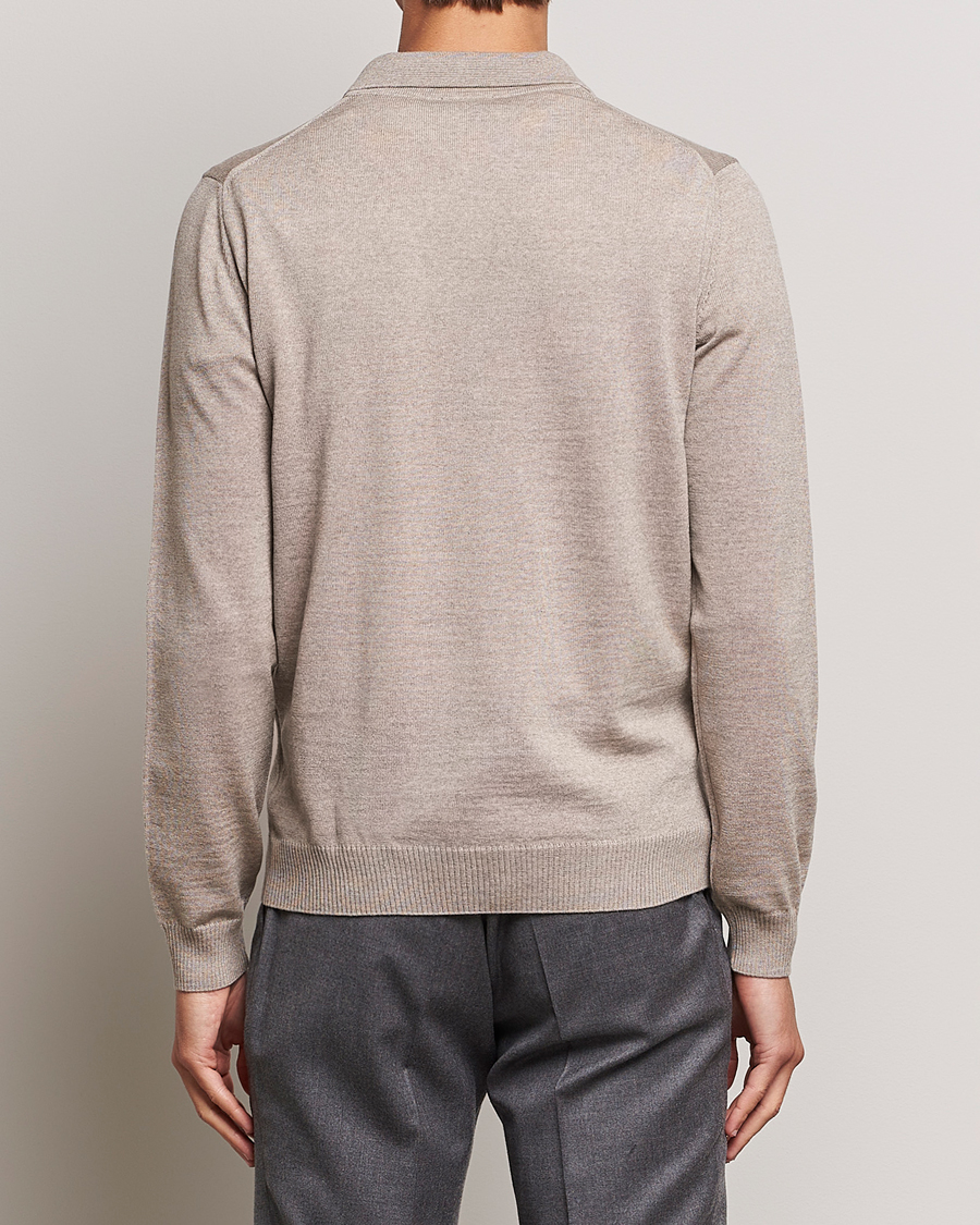 Heren | Truien | Stenströms | Merino Wool Zip Polo Beige