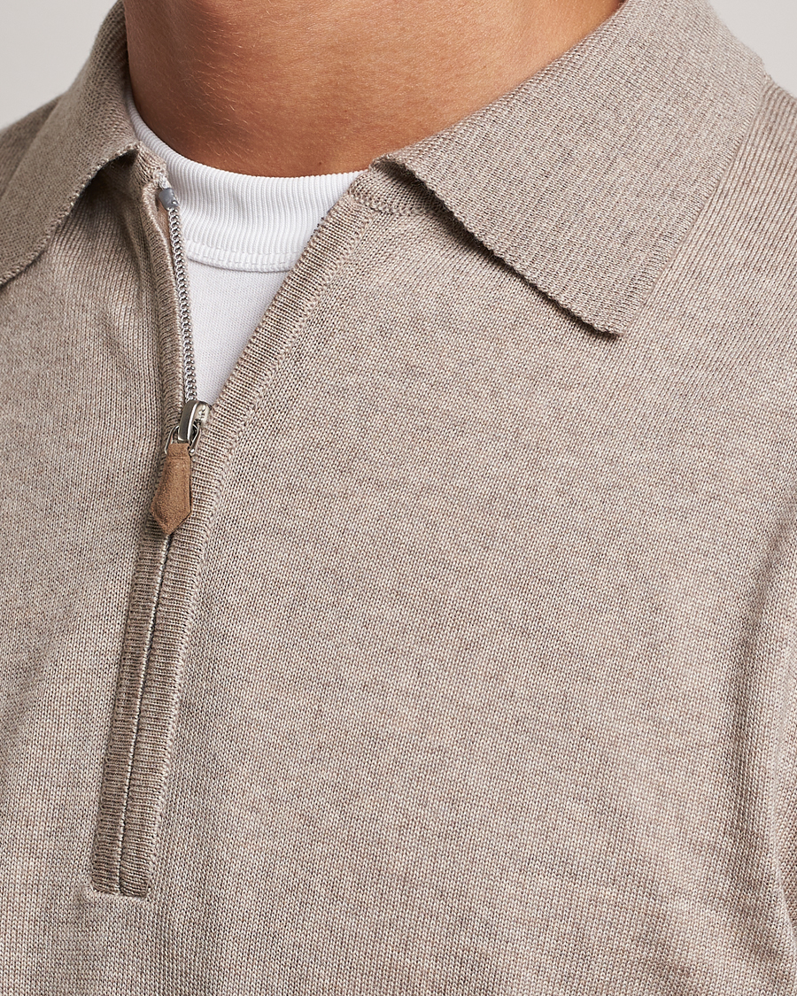 Heren | Truien | Stenströms | Merino Wool Zip Polo Beige