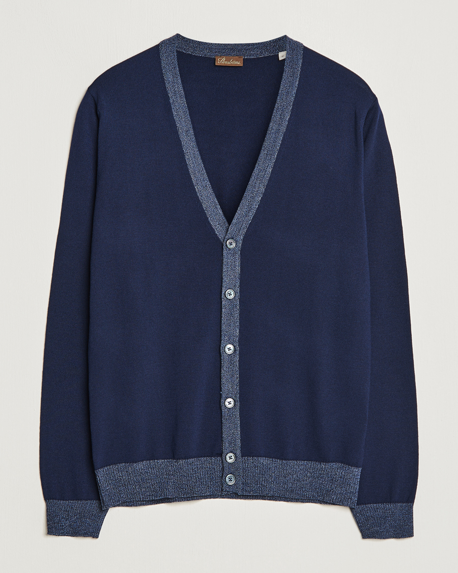 Heren | Truien | Stenströms | Merino Wool Contrast Cardigan Navy