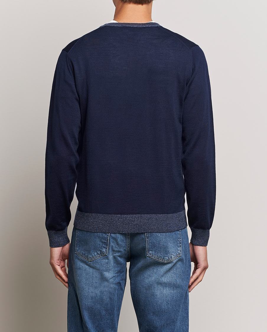 Heren | Truien | Stenströms | Merino Wool Contrast Cardigan Navy