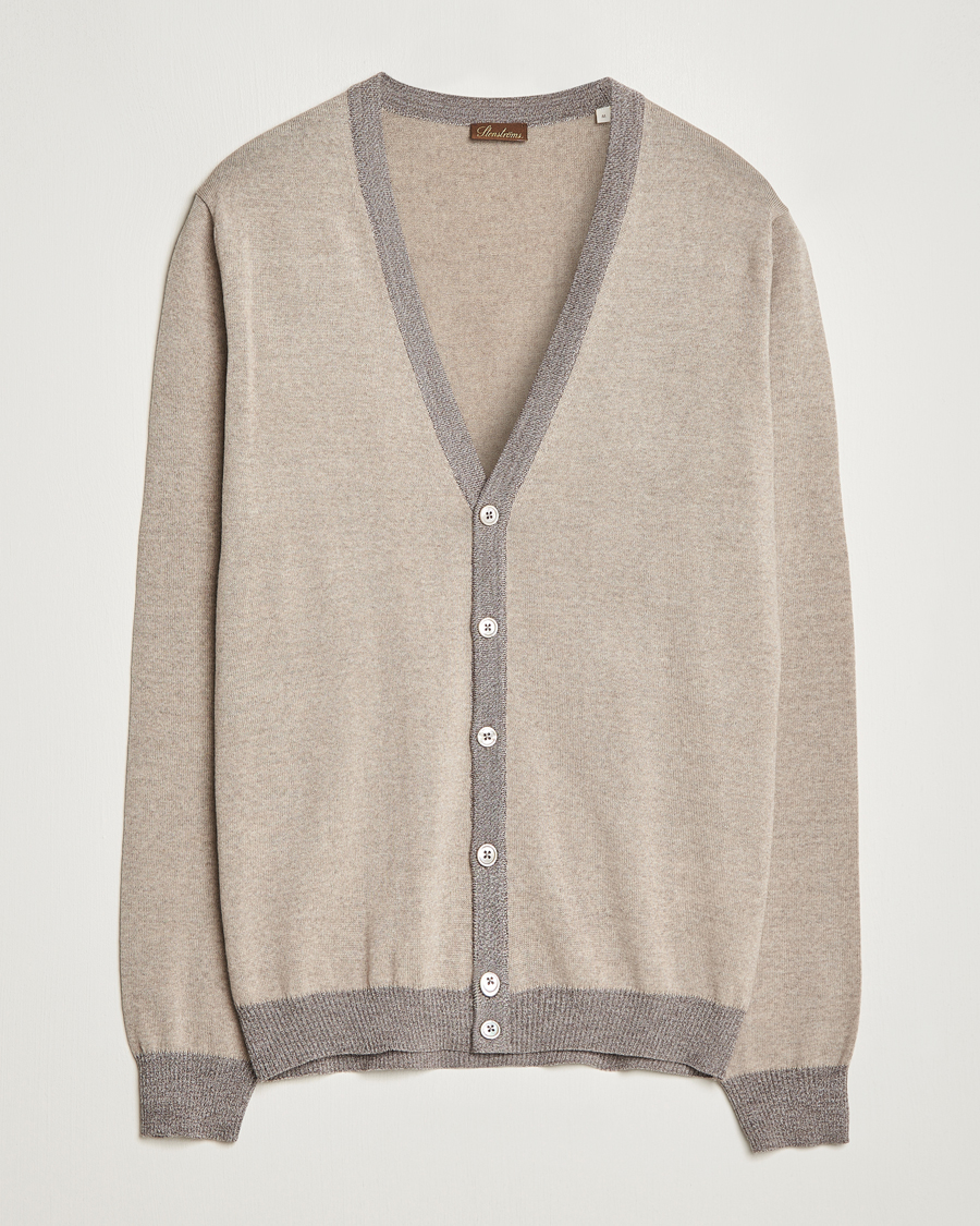 Heren | Truien | Stenströms | Merino Wool Contrast Cardigan Beige