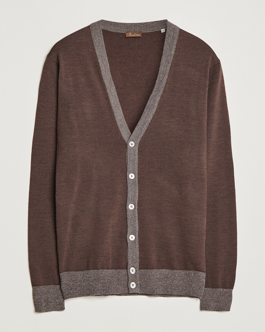 Heren | Truien | Stenströms | Merino Wool Contrast Cardigan Brown