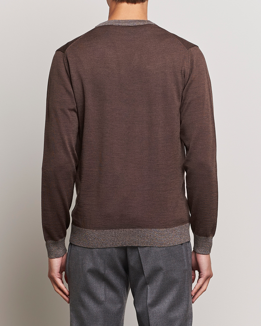 Heren | Truien | Stenströms | Merino Wool Contrast Cardigan Brown