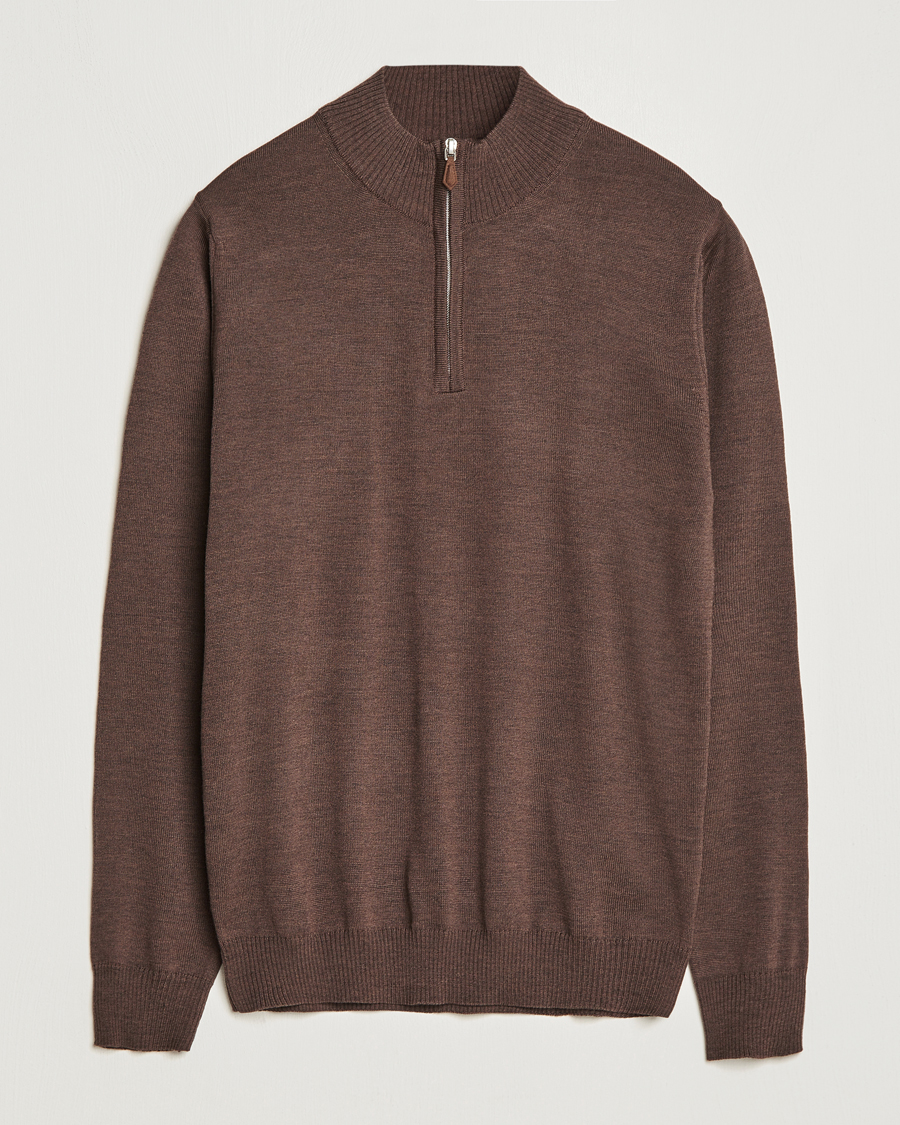 Heren | Truien | Stenströms | Merino Half Zip Brown