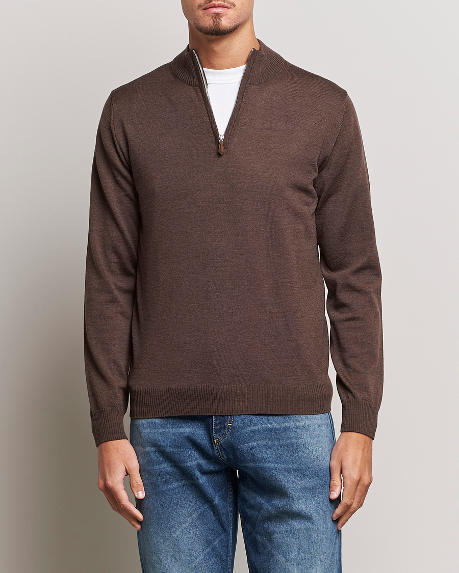 Heren | Truien | Stenströms | Merino Half Zip Brown