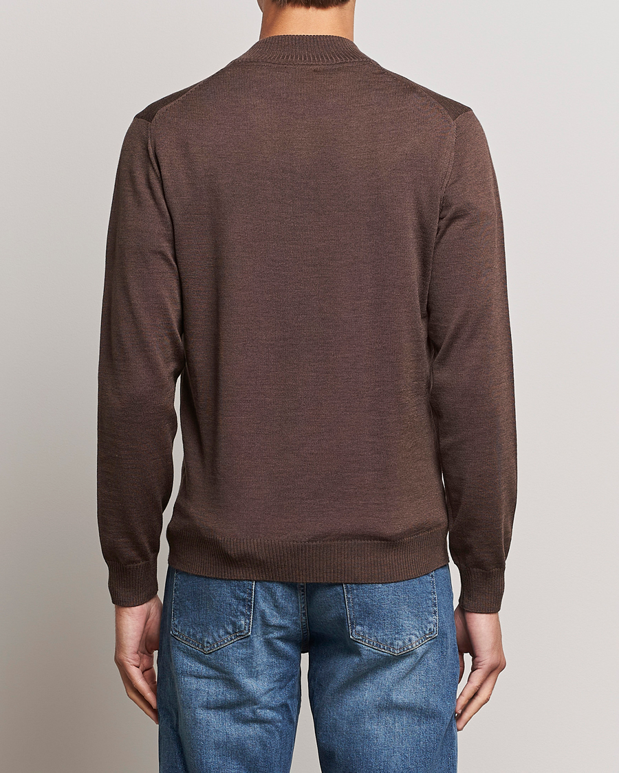 Heren | Truien | Stenströms | Merino Half Zip Brown