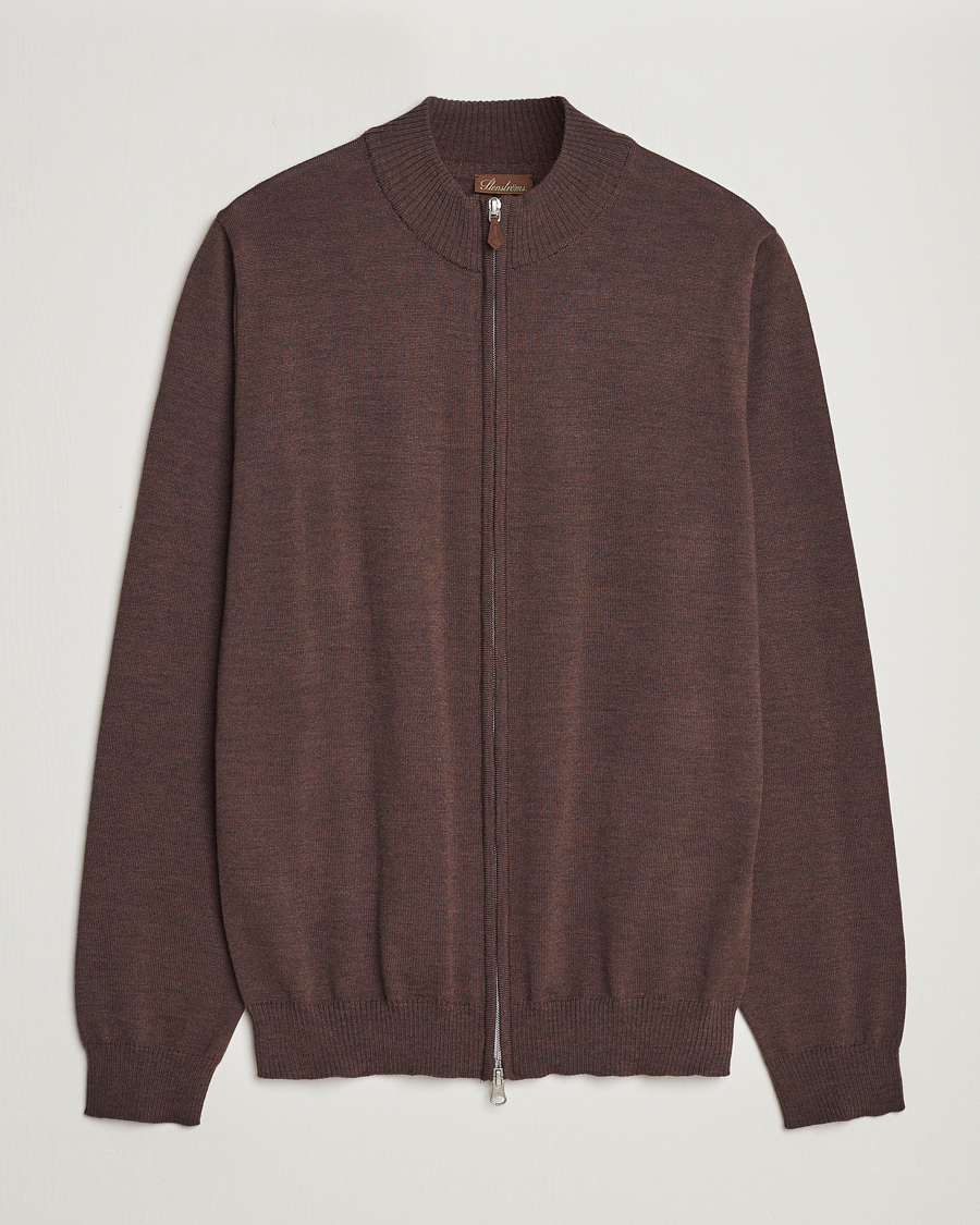 Heren | Truien | Stenströms | Merino Full Zip Brown