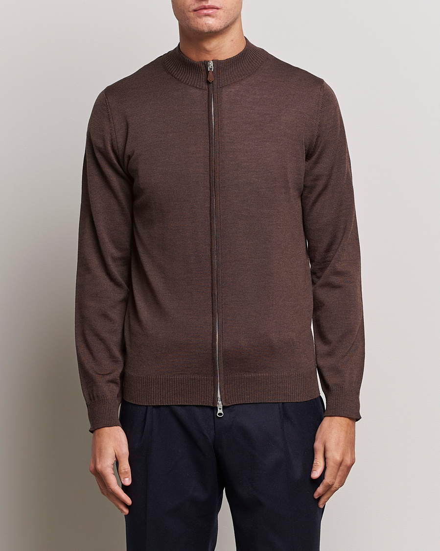 Heren | Truien | Stenströms | Merino Full Zip Brown
