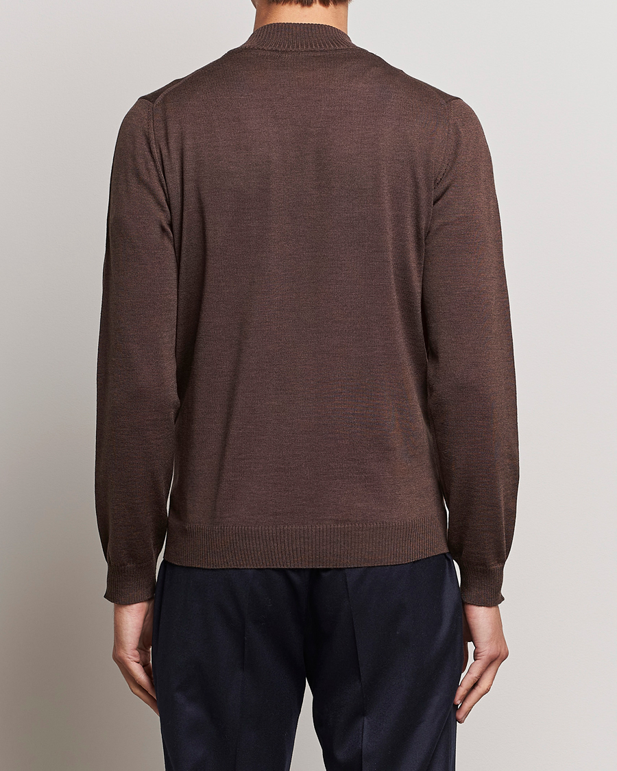 Heren | Truien | Stenströms | Merino Full Zip Brown