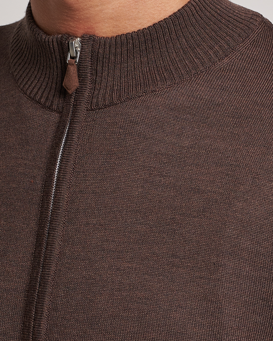 Heren | Truien | Stenströms | Merino Full Zip Brown