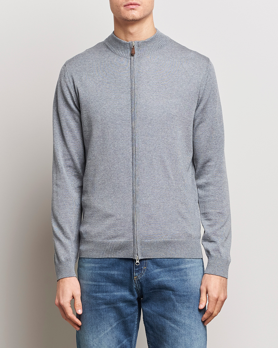 Heren | Truien | Stenströms | Merino Full Zip Grey
