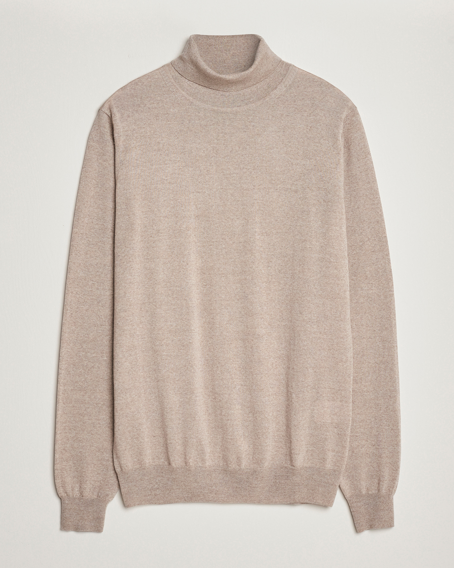 Heren | Truien | Stenströms | Fine Merino Rollneck Beige