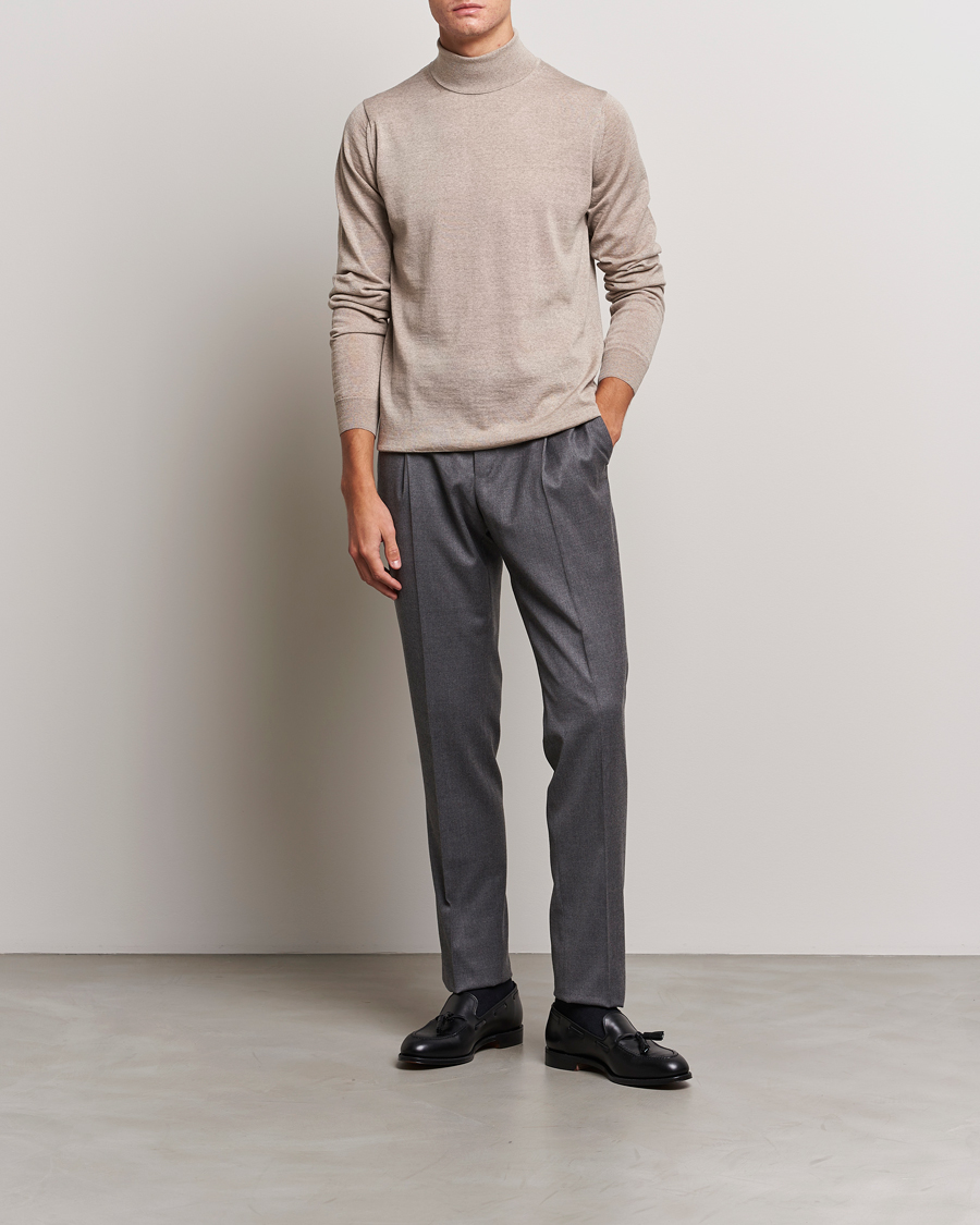Heren | Truien | Stenströms | Fine Merino Rollneck Beige