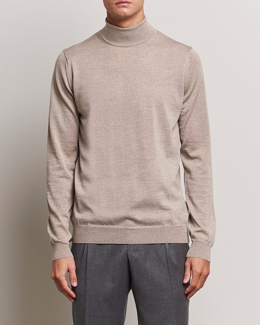 Heren | Truien | Stenströms | Fine Merino Rollneck Beige