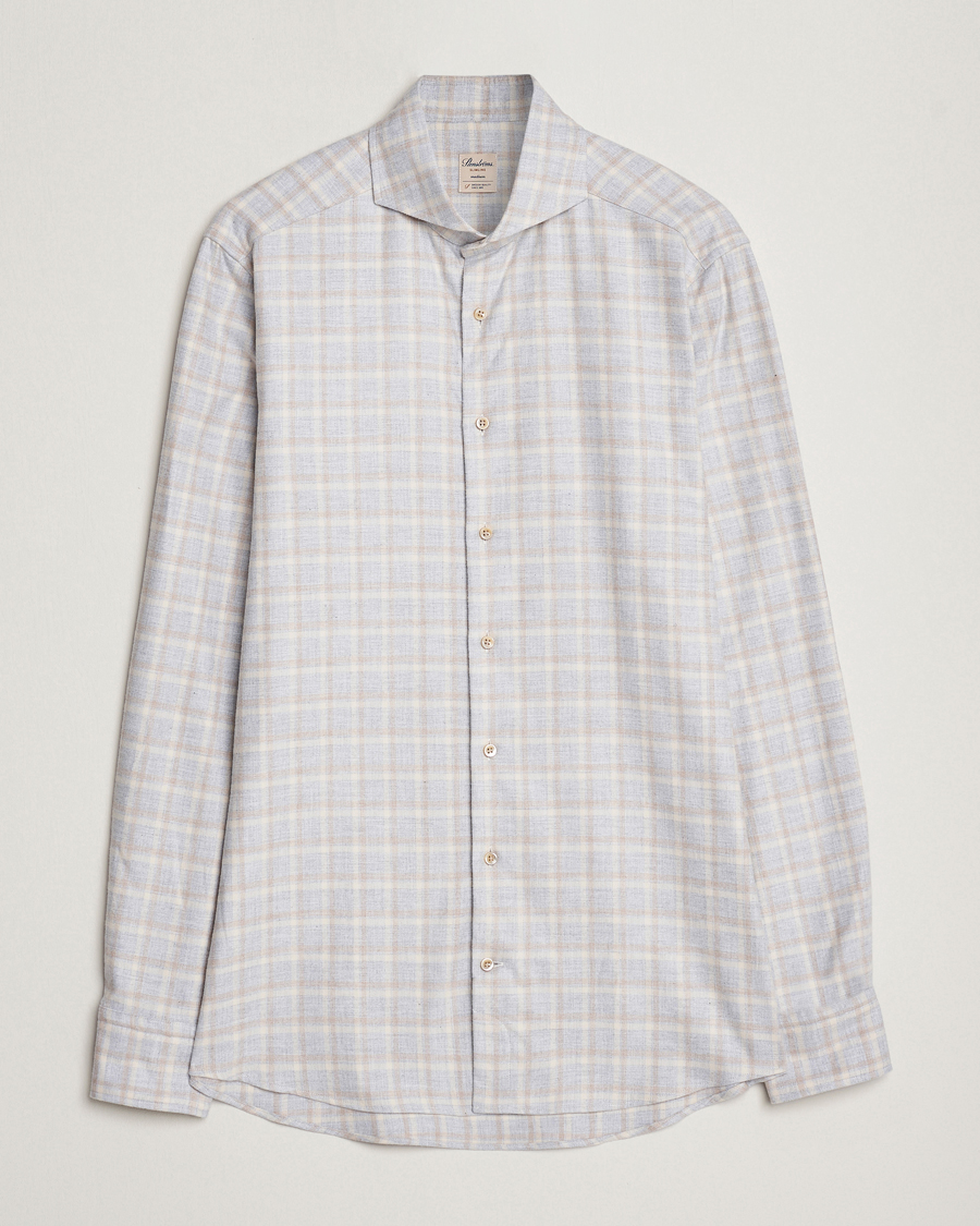Heren | Overhemden | Stenströms | Slimline Checked Cut Away Flannel Shirt Light Grey