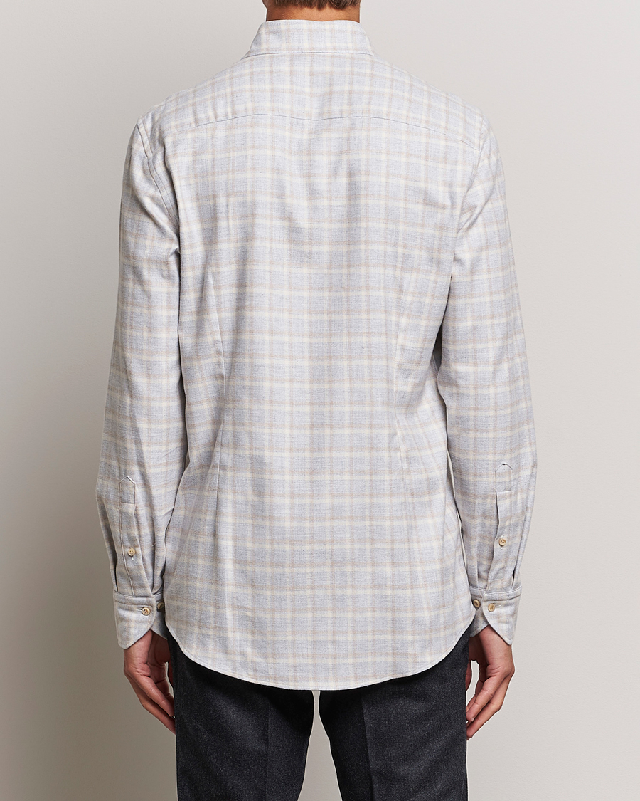 Heren | Overhemden | Stenströms | Slimline Checked Cut Away Flannel Shirt Light Grey