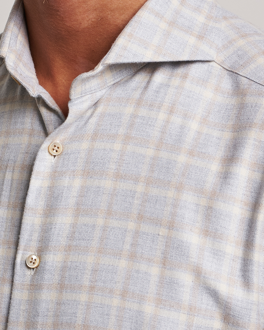Heren | Overhemden | Stenströms | Slimline Checked Cut Away Flannel Shirt Light Grey