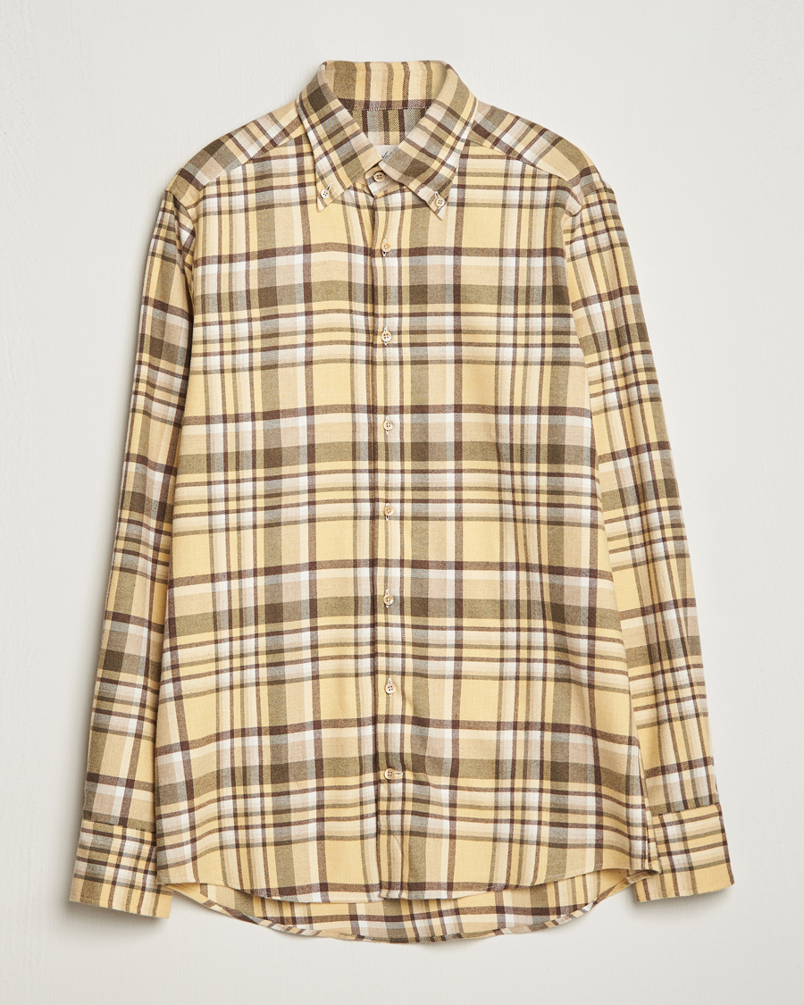 Heren | Overhemden | Stenströms | Slimline Checked Button Down Flannel Shirt Yellow