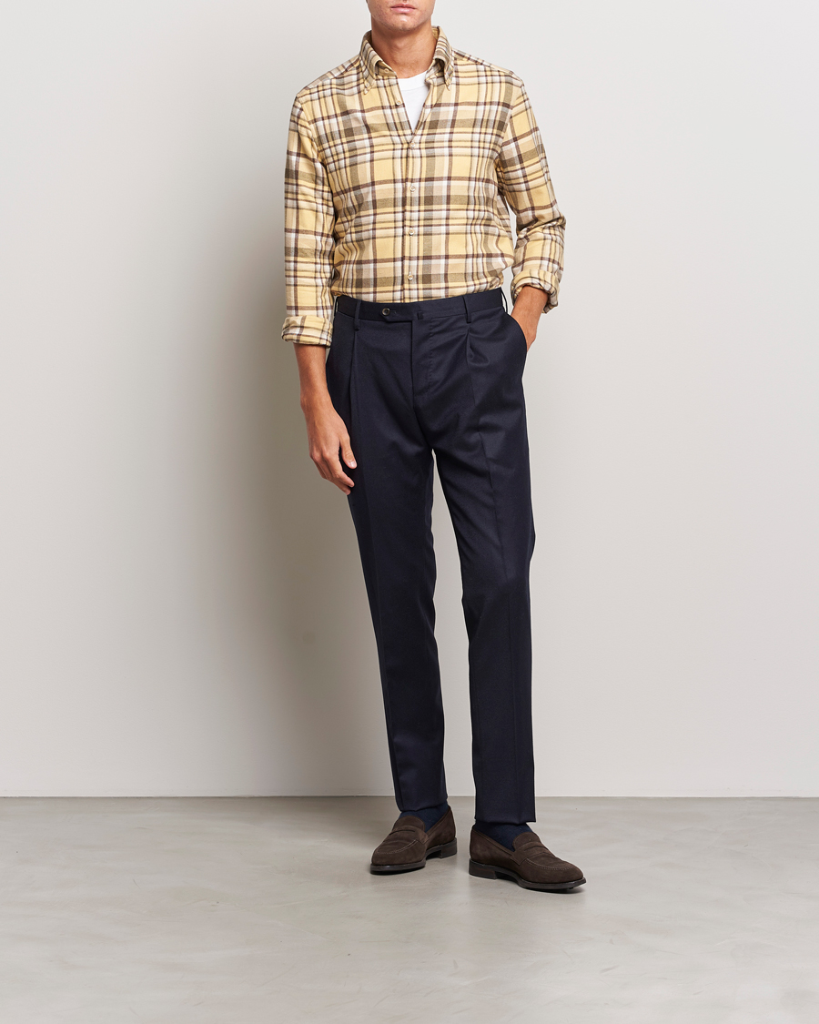Heren | Overhemden | Stenströms | Slimline Checked Button Down Flannel Shirt Yellow