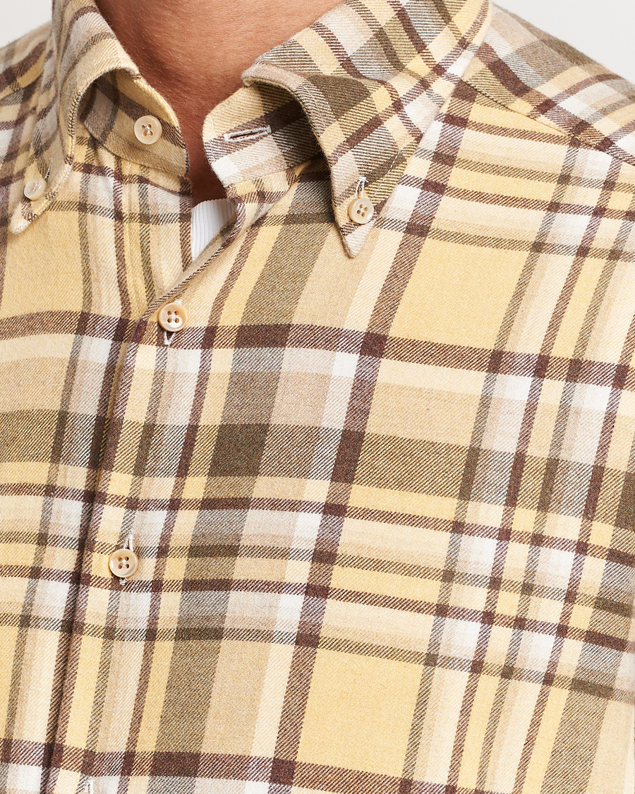 Heren | Overhemden | Stenströms | Slimline Checked Button Down Flannel Shirt Yellow