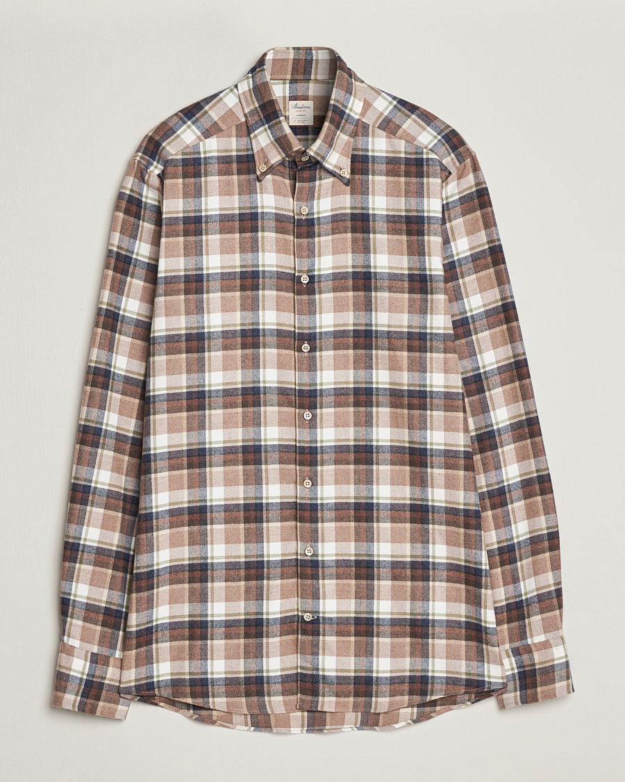 Heren | Overhemden | Stenströms | Slimline Checked Button Down Flannel Shirt Beige