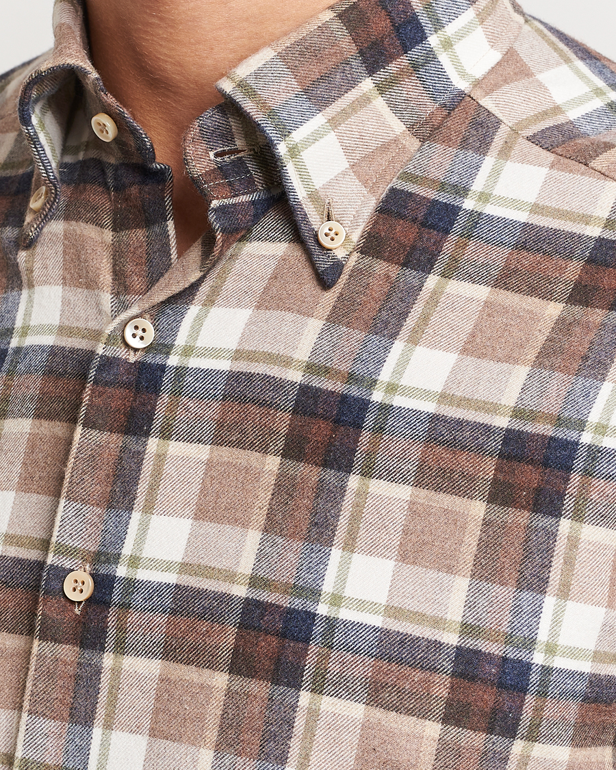 Heren | Overhemden | Stenströms | Slimline Checked Button Down Flannel Shirt Beige