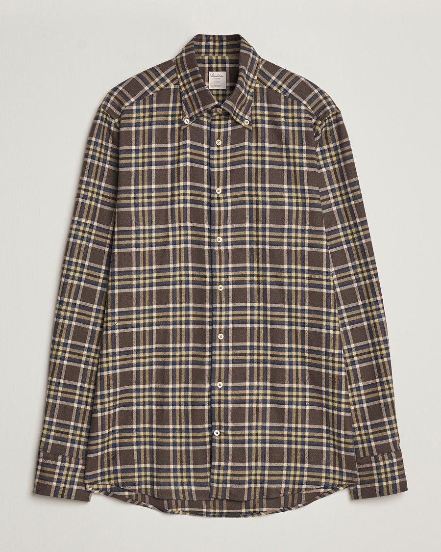 Heren | Overhemden | Stenströms | Slimline Checked Button Down Flannel Shirt Brown